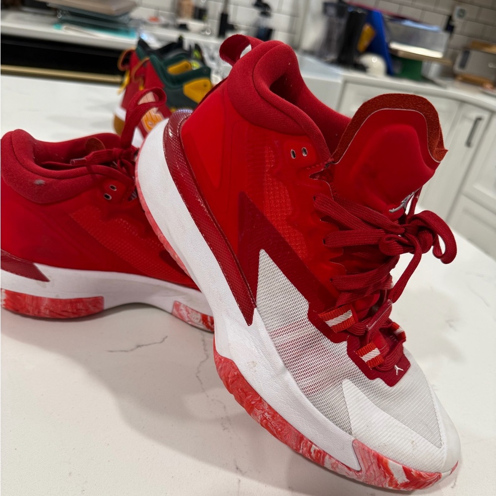 Red and White High-Top Sneakers